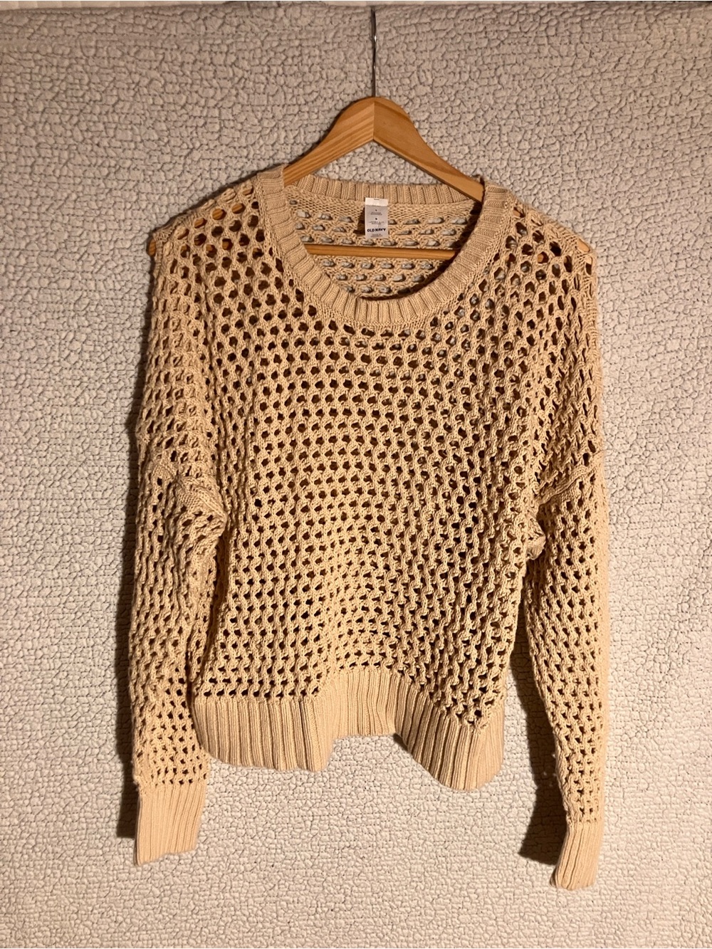 Old Navy Open-Weave Crewneck Sweater in Cream